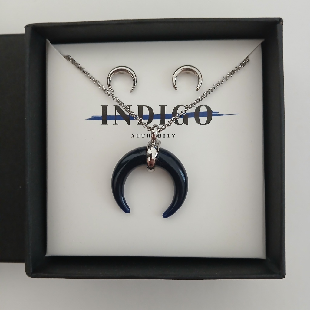 Indigo Authority Black Crescent Moon Earrings And Necklace Set